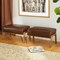 Mid-century Modern Leatherette Accent Stool with Walnut Rubberwood Legs